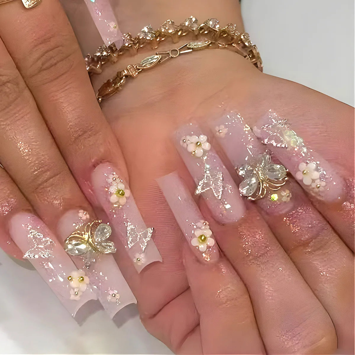 Leopard Cherry Rhinestone Press-On Nails