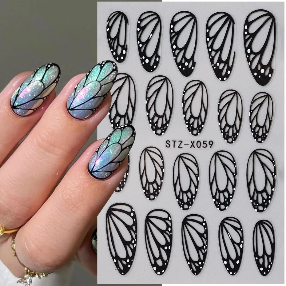 2pcs Stunning Black Butterfly Wings Nail Stickers Elegant Spring Nail Designs 3D Self-Adhesive Foils Nail Art Decorations
