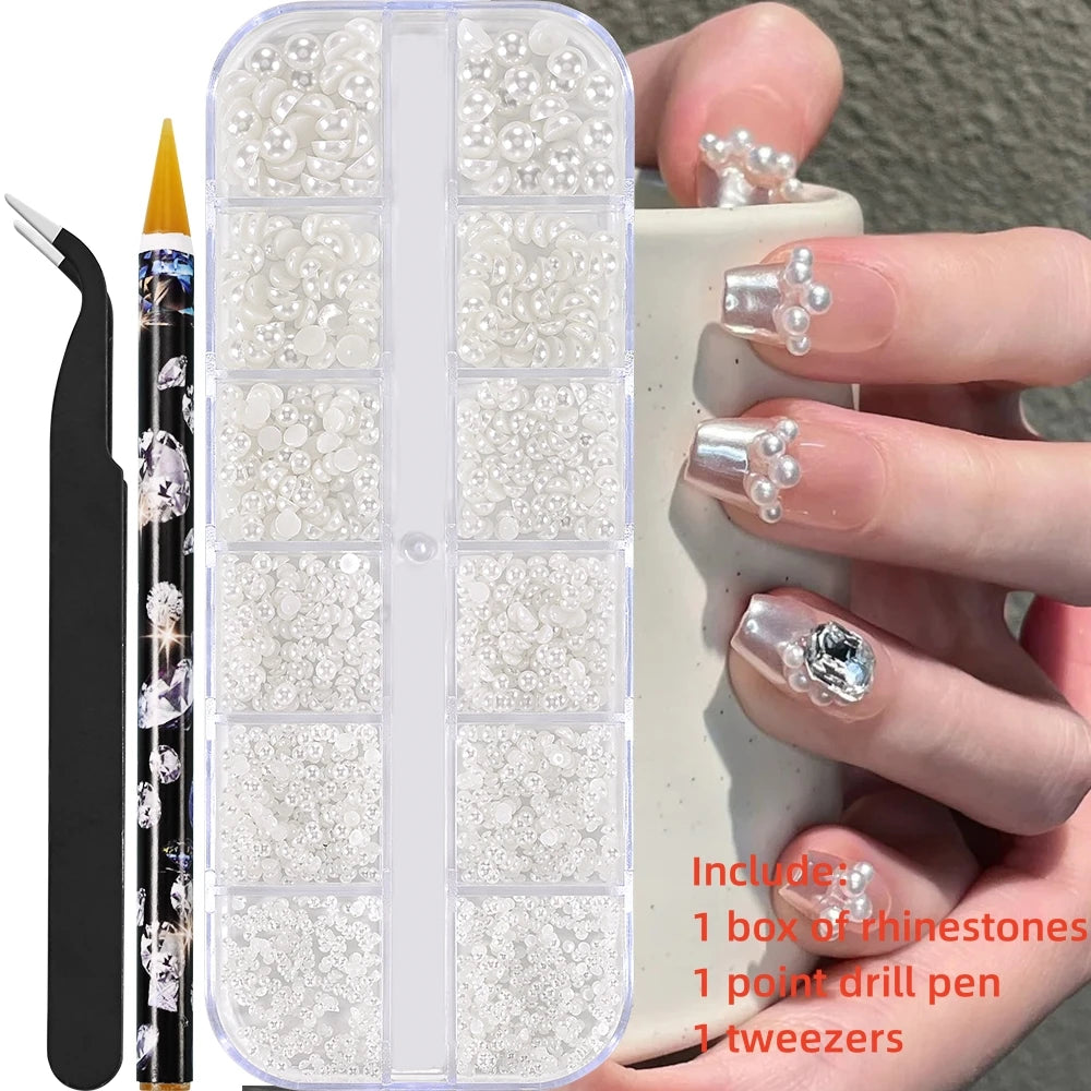 Crystal AB Rhinestone Nail Art Kit 12 Grid