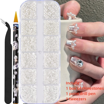 Crystal AB Rhinestone Nail Art Kit 12 Grid