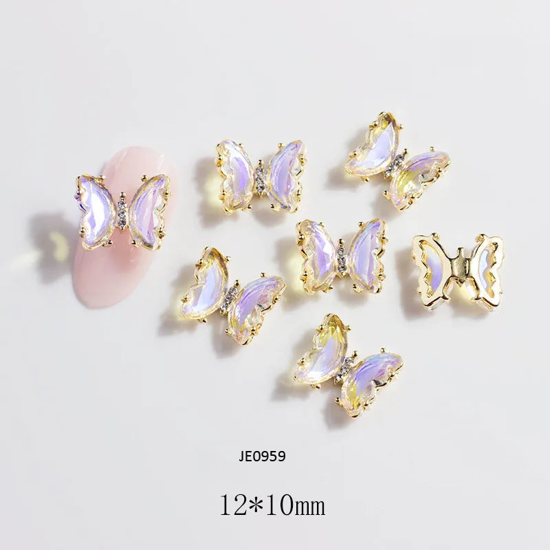 Pink Butterfly Zircon Nail Charms 10pc
