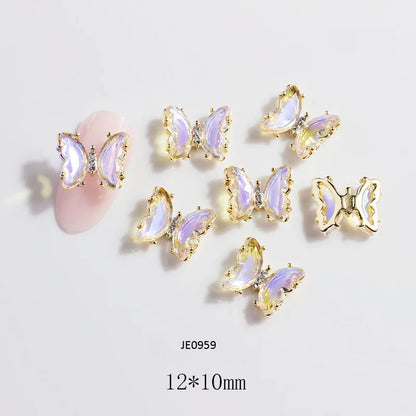 Pink Butterfly Zircon Nail Charms 10pc