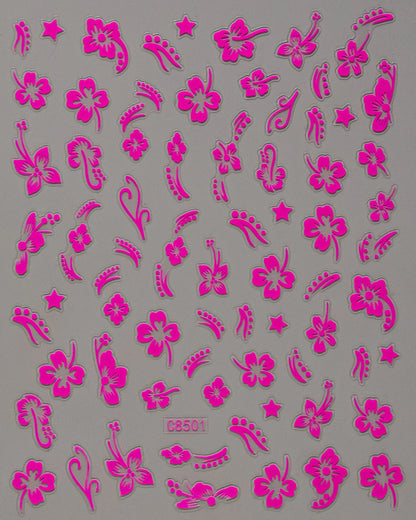 5D Hibiscus Flower Nail Embossed Sticker Acrylic Pink White Gold Petal Leaf Adhesive Decal Butterfly Dragon Floral Elegant Decor