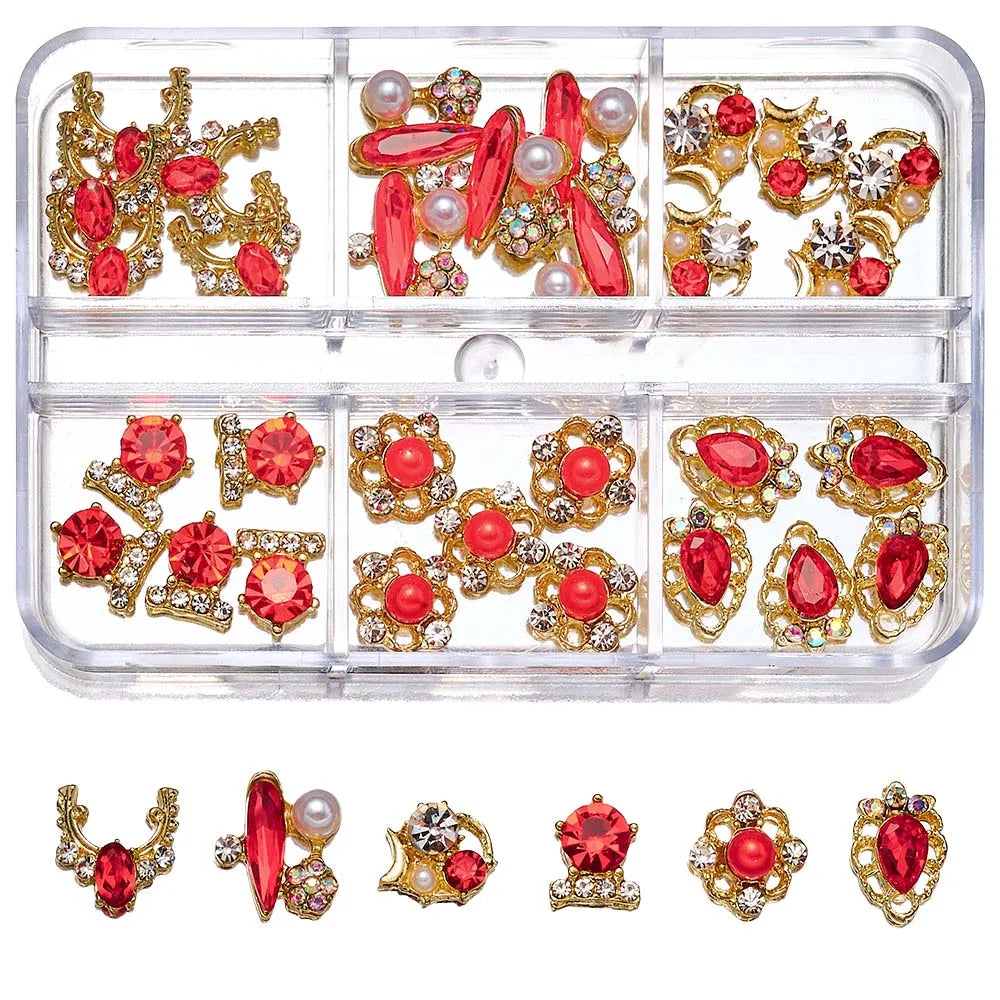About 24Pcs/Box Mixed Designer Gems Nail Charms 10-15mm Luxury Parts Jewelry Y2K Planet Bow Hearts Rhinestones Nails Decoration*