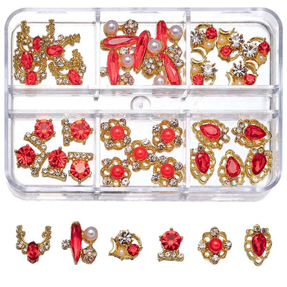 About 24Pcs/Box Mixed Designer Gems Nail Charms 10-15mm Luxury Parts Jewelry Y2K Planet Bow Hearts Rhinestones Nails Decoration*