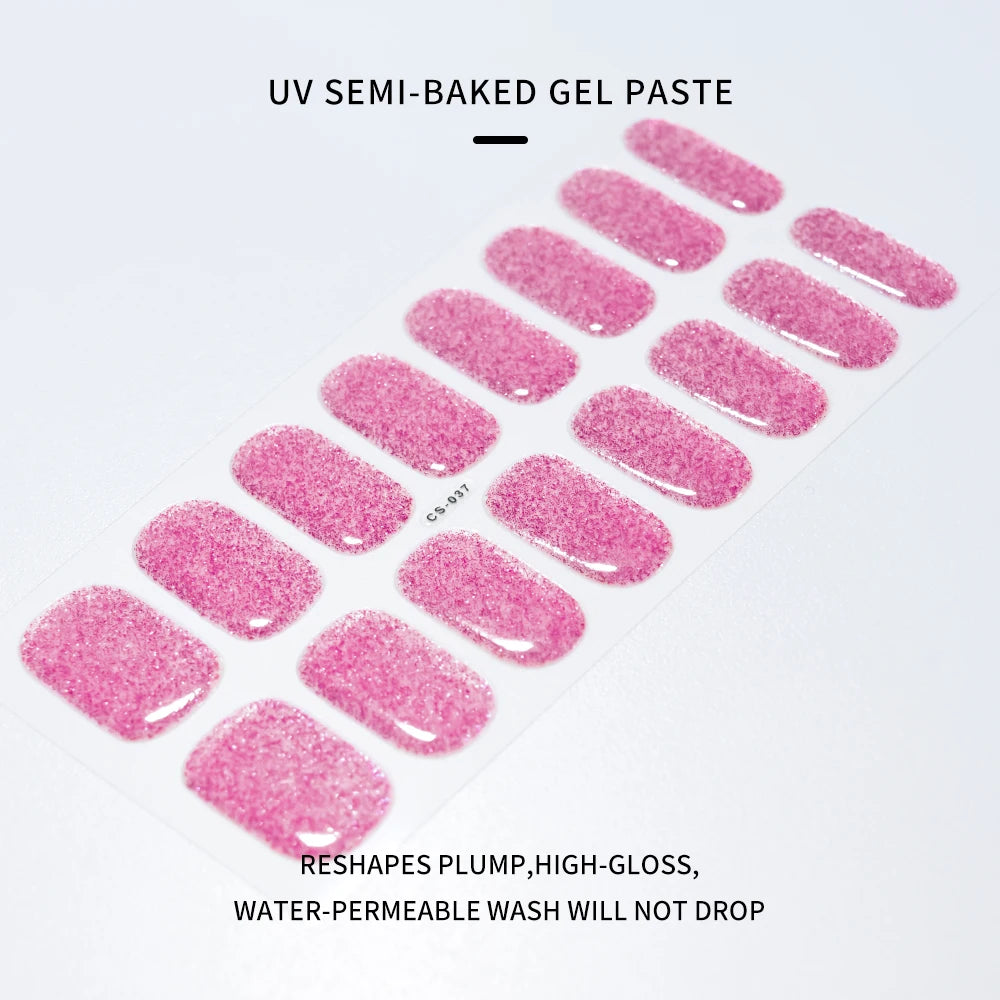 16Tips Semi-cured Gel Nail Stickers Red/Wine Red Nails Gel slider UV lamp Cured Extended Nails DIY Women Nails Decal Decor Gifts