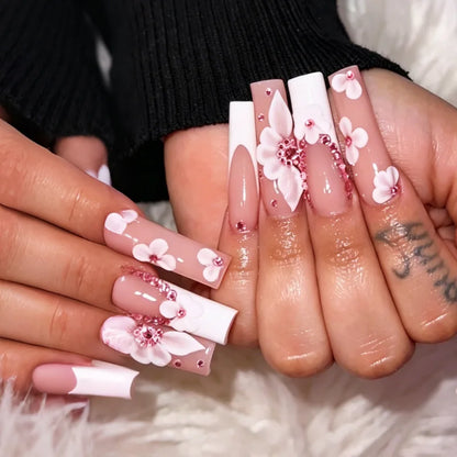 Leopard Cherry Rhinestone Press-On Nails