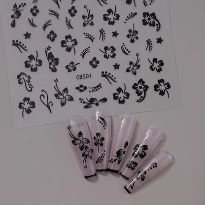 5D Hibiscus Flower Nail Embossed Sticker Lace Flower White Pink Petal Floral Self Adhesive Nail Art Slider DIY Elegant Romantic