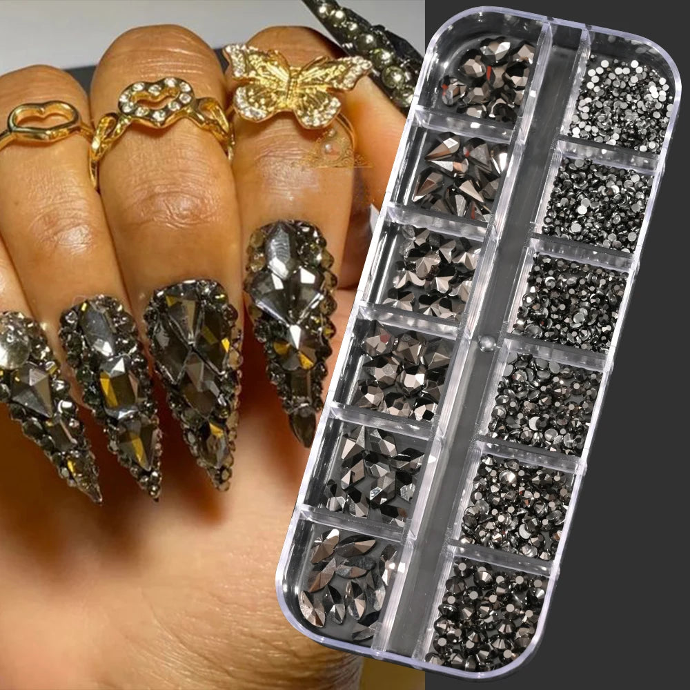 Crystal AB Rhinestone Nail Art Kit 12 Grid