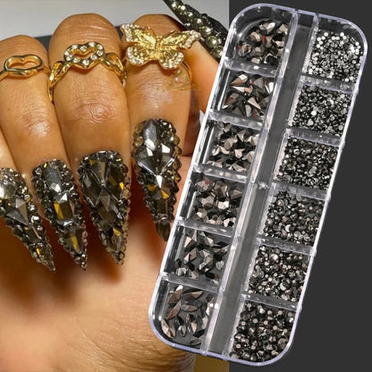 Crystal AB Rhinestone Nail Art Kit 12 Grid