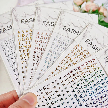 12Sheets 26-Bit Letters Nail Art Sticker Set Self-Adhesive Capital/Lower Case English Alphabet Nail Slider 3D Manicure Decal Kit