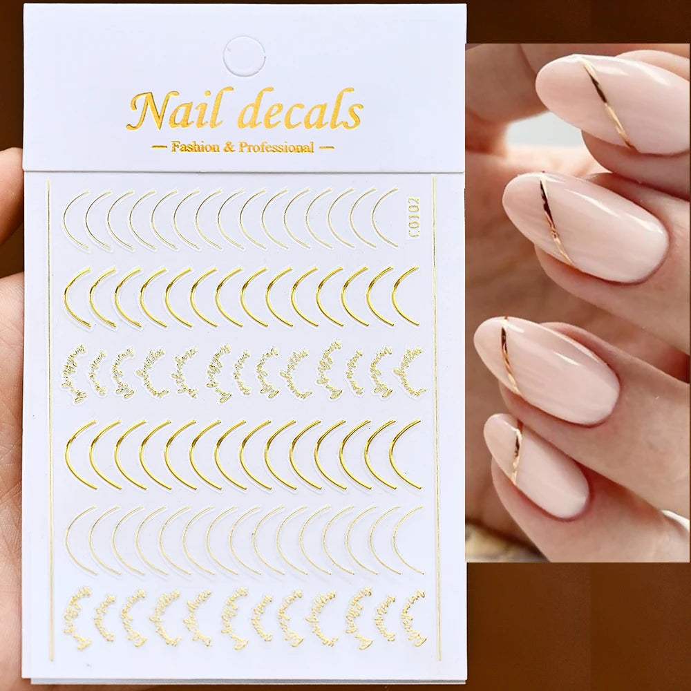 3D French Nail Stickers 1pcs French Romance Fashion Nail Accessories Metal Line Nail Stickers Nail Art Stickers Nail Stickers