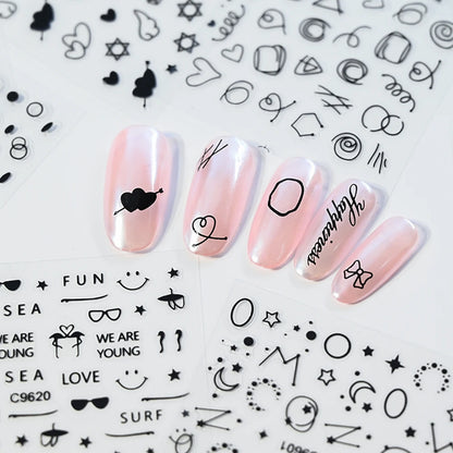 30pcs Black Line Nail Stickers 3D Irregular Line Geometric Pattern Nail Sticker Mysterious Sexy DIY Gothic Style Nail Stickers