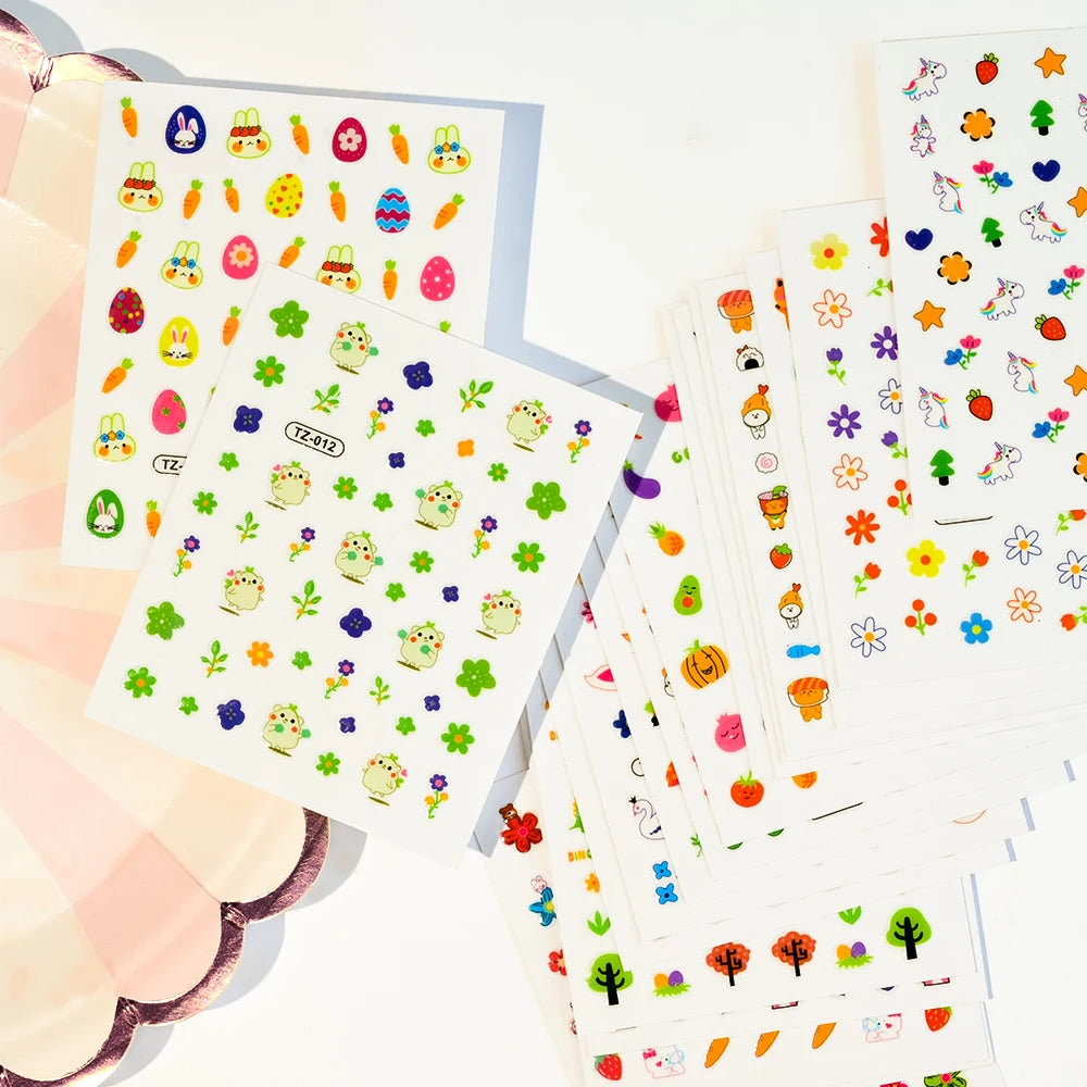 20Pcs Cartoon Luminous Kids Stickers Kawaii Self-Adhesive Nail Decals  Glow Bunny Eggs Chick Slider for Nails Decor DIY Manicure
