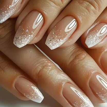 Glitter White French Press-On Nails