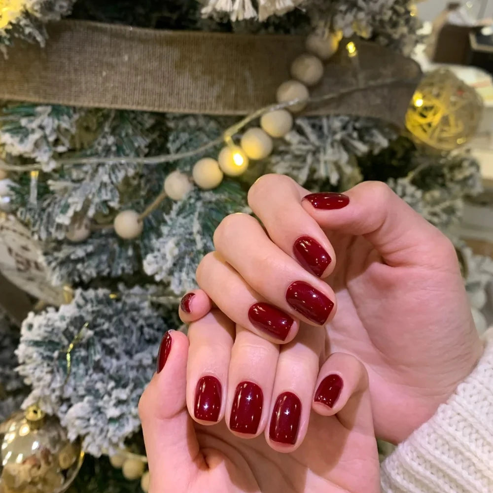 16Tips Semi-cured Gel Nail Stickers Red/Wine Red Nails Gel slider UV lamp Cured Extended Nails DIY Women Nails Decal Decor Gifts