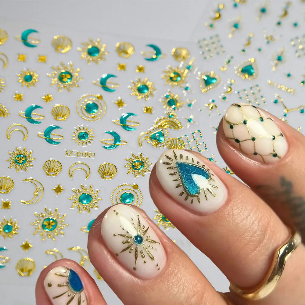 5D Bohemian Gold Silver Nail Art Stickers