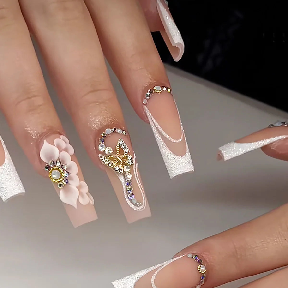 Leopard Cherry Rhinestone Press-On Nails