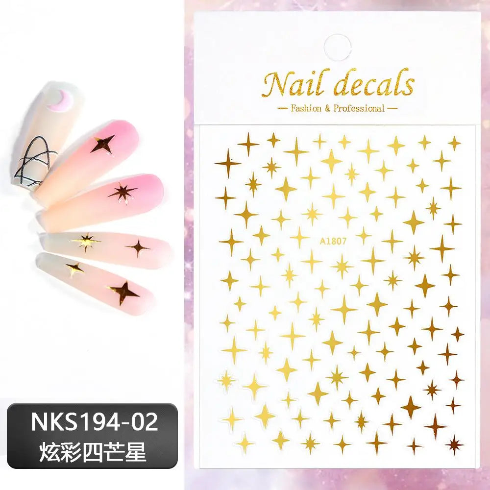 3D Laser Silver/Rose Gold Hollow Cross Star Nail Art Stickers Design Self-Adhesive Hollow Cross Star Nail/Body Art Decor Sticker