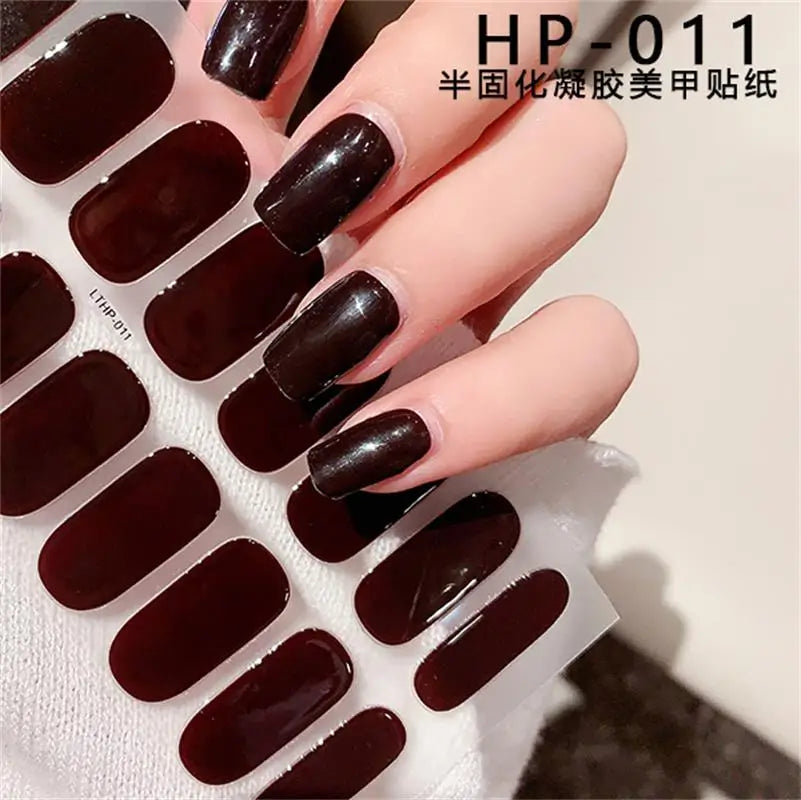 Semi Cured Wraps Fast Gel Nail Sticker Soild Nail Gel Wraps Adhesive Full Cover Gel Nail Decal UV Lamp Cured Manicure Decoration