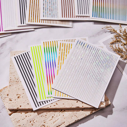 12 Sheets Strip Lines Nails art Stickers 3D Fluorescent Laser Gold Self-Adhesive Nail Sliders Decoration 6.5X5cm Manicure Decals