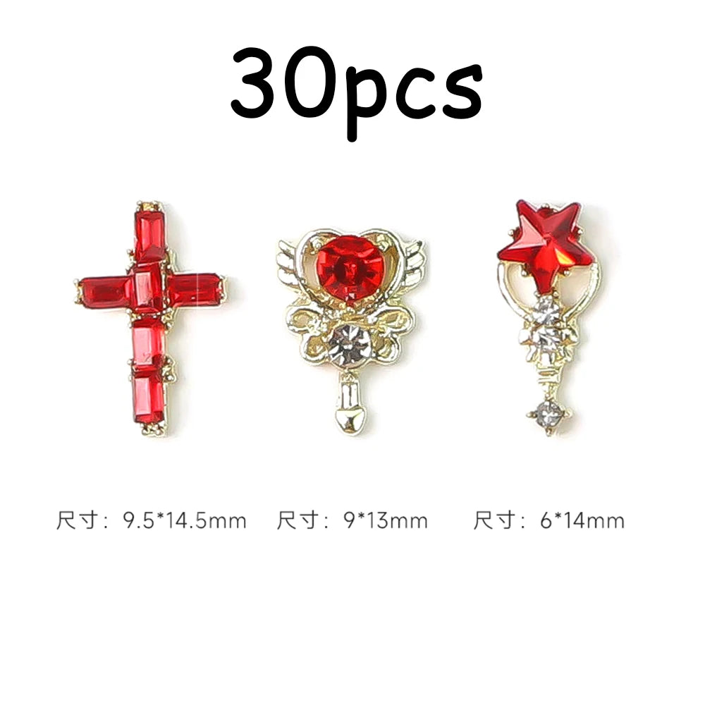 30/20/10PC Pink Ribbon Resin Bow Parts Nail Charms Mix-Style Bow Rhinestone Jewelry 8-12mm Y2K Accessory for DIY Manicure Decora