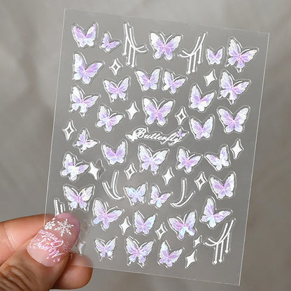 5D Hibiscus Flower Nail Embossed Sticker Acrylic Pink White Gold Petal Leaf Adhesive Decal Butterfly Dragon Floral Elegant Decor