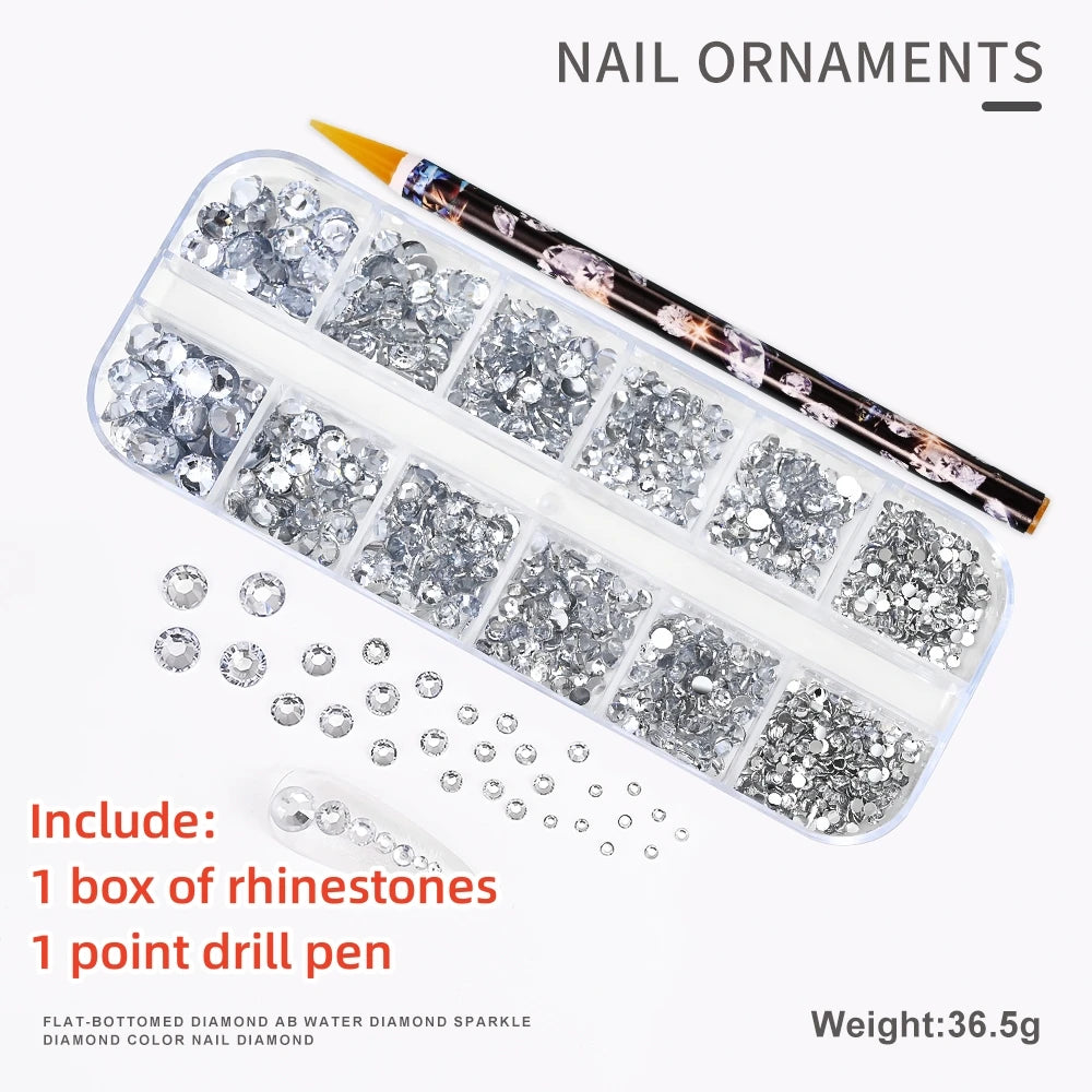 Crystal AB Rhinestone Nail Art Kit 12 Grid