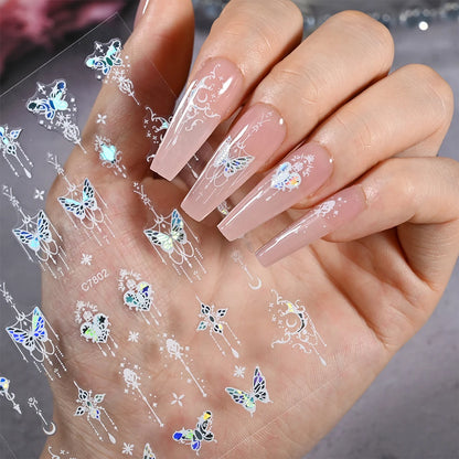4Pcs/Set Laser Black Butterfly Stickers Holographic Butterflies Star Jewelry Design Decals 3D Self-Adhesive Slider Nails Decora*