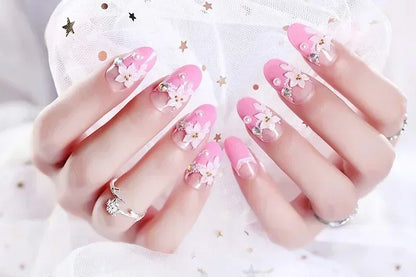 Yellow Peach Floral Almond Nails