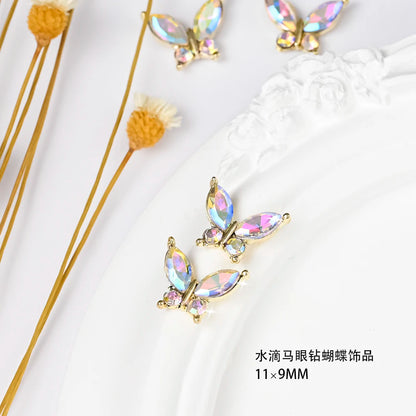 Pink Butterfly Zircon Nail Charms 10pc