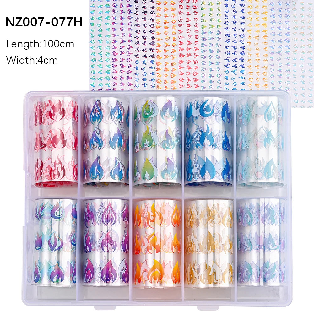 10Roll/Box Rose Flowers Designs Transfer Foil Sky Decals Transfer Foil Nails Sliders Holographic Flower Stickers Manicure Decor*