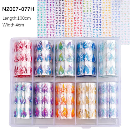 10Roll/Box Rose Flowers Designs Transfer Foil Sky Decals Transfer Foil Nails Sliders Holographic Flower Stickers Manicure Decor*