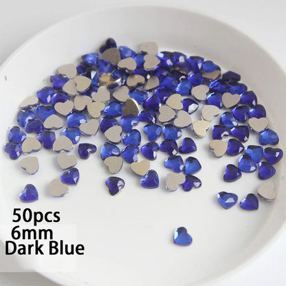 6mm Light Pink Heart Rhinestone 3D Nail Art Charms 50Pcs Flat-Back Crystal Manicure Accessory DIY Love Gems Stone Nail Decor*YK9