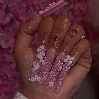 Leopard Cherry Rhinestone Press-On Nails