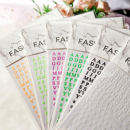 12Sheets 26-Bit Letters Nail Art Sticker Set Self-Adhesive Capital/Lower Case English Alphabet Nail Slider 3D Manicure Decal Kit