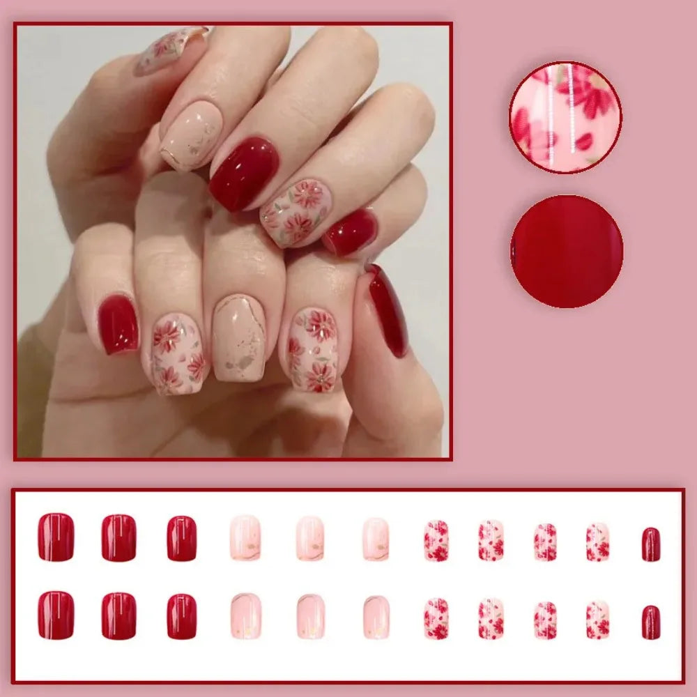 Pink Glitter Flower Press-On Nails