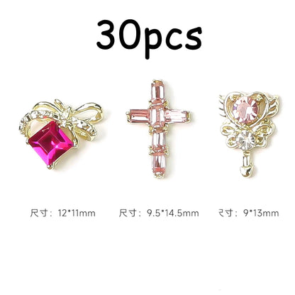 30/20/10PC Pink Ribbon Resin Bow Parts Nail Charms Mix-Style Bow Rhinestone Jewelry 8-12mm Y2K Accessory for DIY Manicure Decora