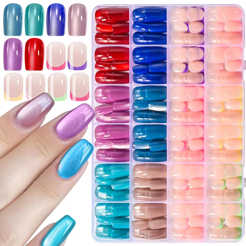 Red Blue Cat Eye Coffin Nails 288pc