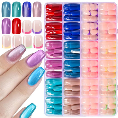 Red Blue Cat Eye Coffin Nails 288pc