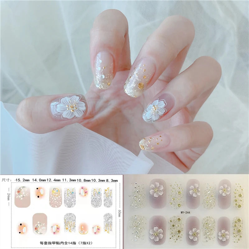 59 Style of Nail Stickers 1Sheet Rhinestones Fashion Nail Wraps Self Adhesive Manicure Decoracion DIY Full Cover Nail Sticker#5-