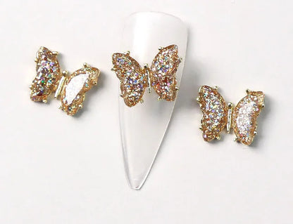 Pink Butterfly Zircon Nail Charms 10pc