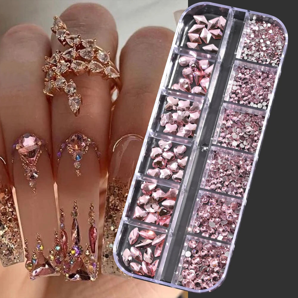 Crystal AB Rhinestone Nail Art Kit 12 Grid