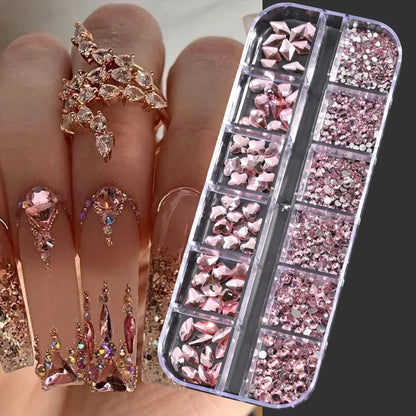 Crystal AB Rhinestone Nail Art Kit 12 Grid