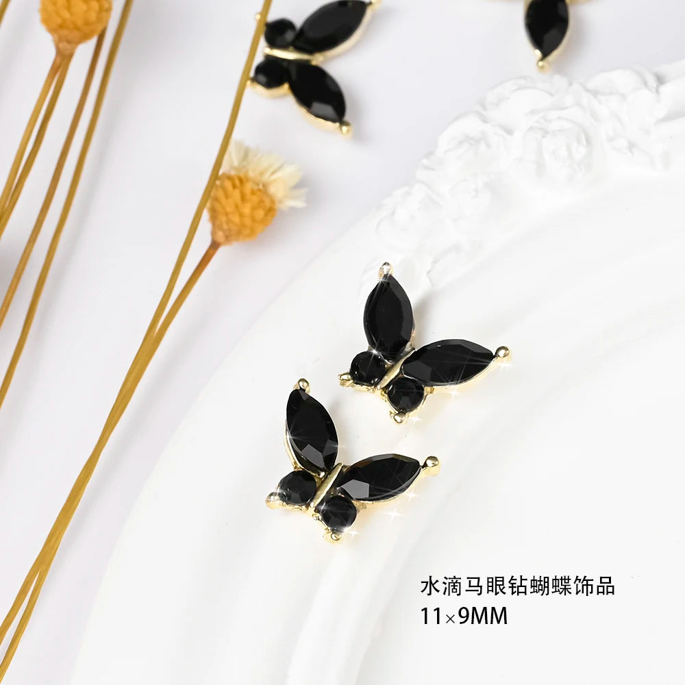 Pink Butterfly Zircon Nail Charms 10pc