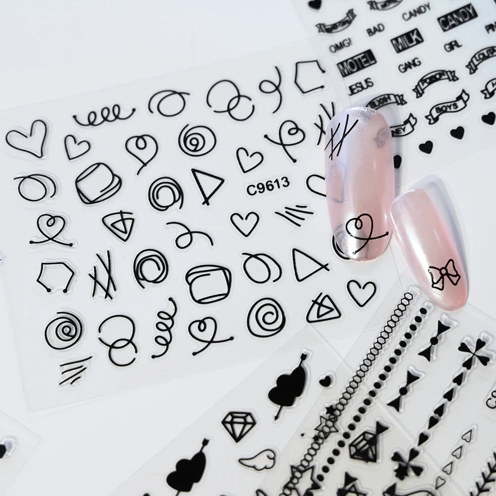 30pcs Black Line Nail Stickers 3D Irregular Line Geometric Pattern Nail Sticker Mysterious Sexy DIY Gothic Style Nail Stickers