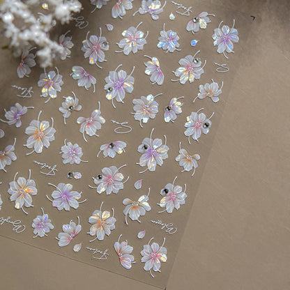 Colorful Floral Nail Art Sticker Summer Garden Motifs Juicy Flower Petals Dimensional Botanical Patterns Adhesive Manicure Decal