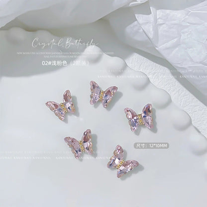 Pink Butterfly Zircon Nail Charms 10pc