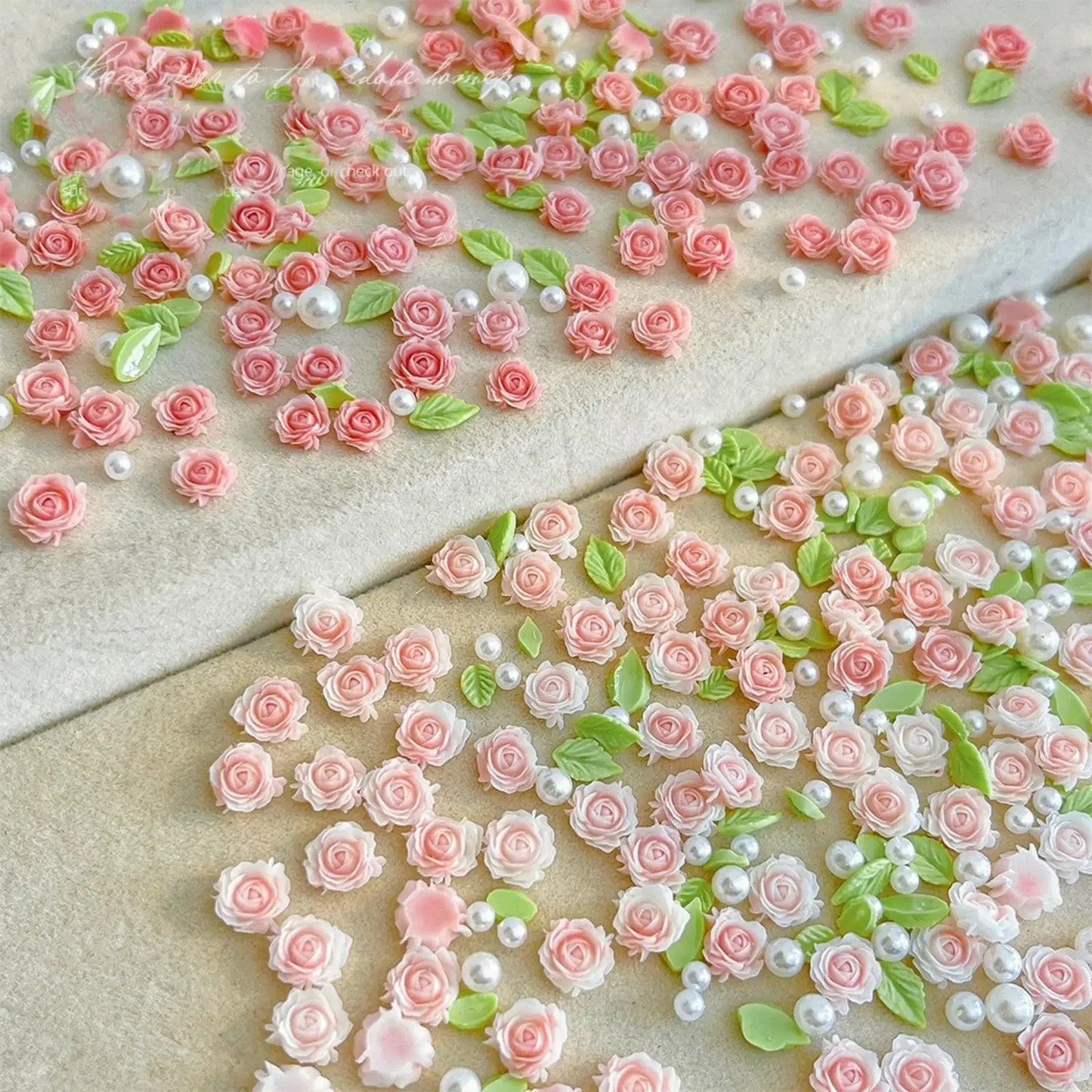 Pink Rose Resin Flower Nail Charms 30pc