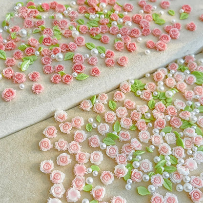 Pink Rose Resin Flower Nail Charms 30pc